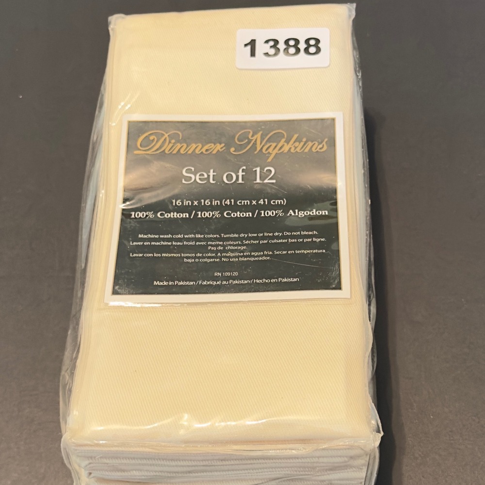 KA&F Group Dinner Napkins Ivory 100% Cotton Set of 12 16x16 New Table Linens